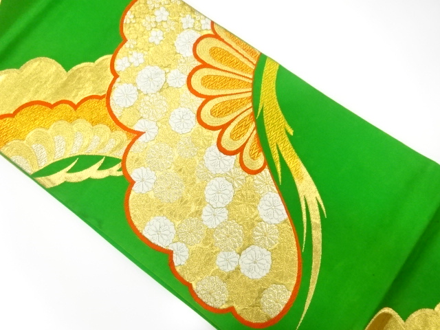 JAPANESE KIMONO / ANTIQUE FUKURO OBI / SILK / WOVEN PINE & KIKU